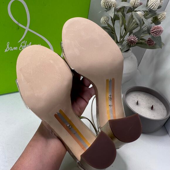 Sam Edelman Robyn Leather Ankle Strap Heel Gold I3433L4700 Women's 9.5M Tried On - Picture 9 of 11